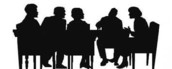 silhouette outline of people discussing something at a table 