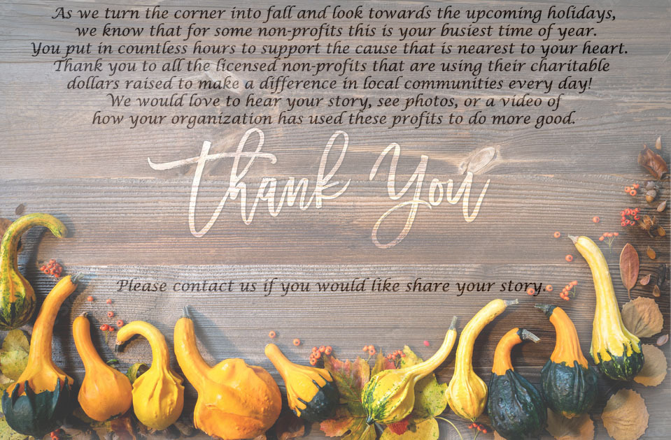Picture of pumpkins and Thank you message to non-profits