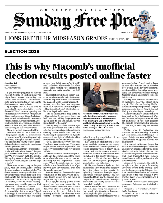Free Press article about election results
