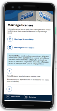 Picture of Marriage licenses web site on android phone