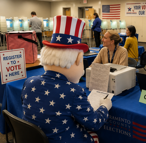 Uncle Sam registering to vote