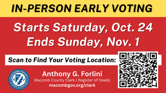 Early Voting starts Saturday, Oct. 24 and ends Sunday, Nov. 1.