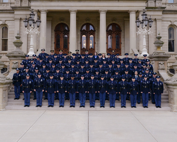 149th Trooper School School class standing on the Capitol steps with Training Academy staff and Leadership Team members