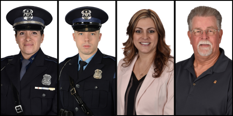 Official photos of Sgt. Lena Wresinski, MC Ofcr. Bryan Walker, Ms. Nicole Ascroft and D/Lt. Donald Watson, Ret.