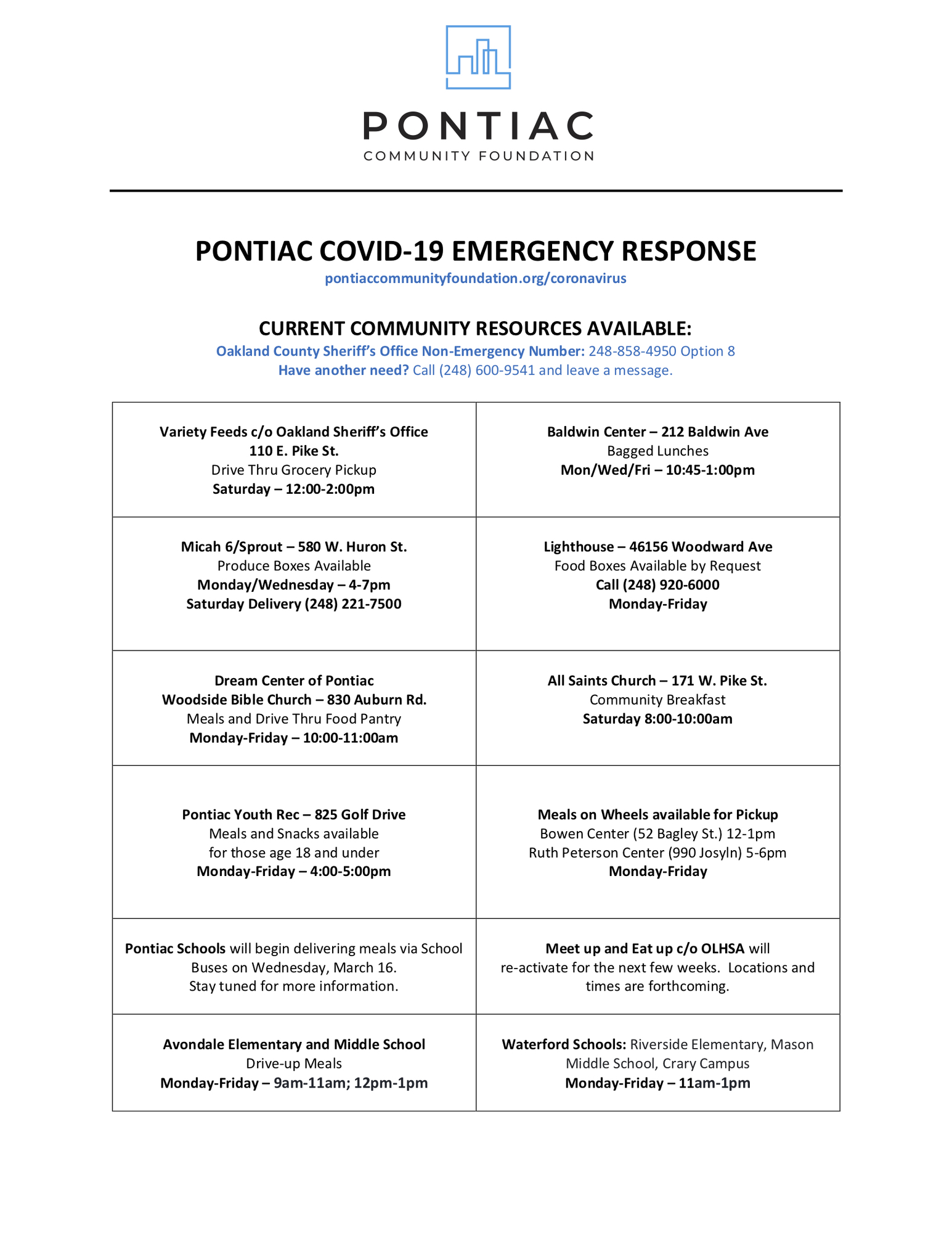 COVID-19 Pontiac Resources