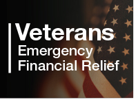 Photo of an American flag with the words "Veterans Emergency Financial Relief"