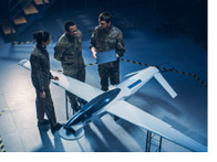 Conceptual image of military engineers working on a drone