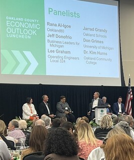 County Executive Dave Coulter speaks at the Economic Outlook luncheon at Oakland University May 8, 2023.