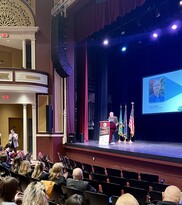 County Executive Dave Coulter speaks at the Main Event at the Flagstar Strand Theatre in Pontiac May 8, 2023.