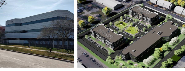 Before: Vacant office building at 275 Kirts | After: Forum Flats