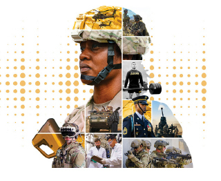 Conceptual collage of an US Soldier made out of military images