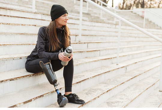 Photo of a veteran with a prosthetic leg