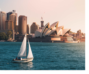 Background: Sydney Opera House, Foreground: sail boat