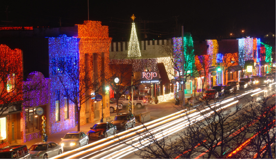 Rochester lit up with colored lights for the holidays 