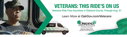 Veterans: This Ride's On Us | Veterans Ride Free Anywhere in Oakland County Through Aug 31 | Learn More at OakGov.com/Veterans