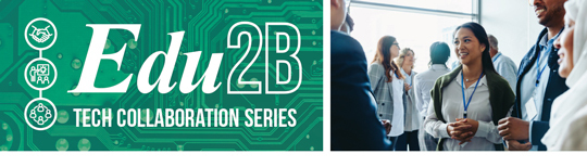 Edu2B Tech Collaboration Series | Happy Woman at a networking event