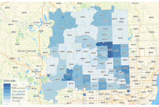 Distribution of Manufacturing Jobs in Oakland County (by ZIP Code) 