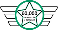 military-inspired stripes with a star showing text of 60,000 veterans in seven branches in Oakland County
