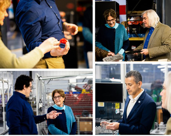 Photos of Board of Commissioners and Oakland County employees observing 3D printed parts