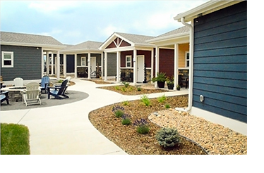 Newly constructed tiny houses with a shared outdoor space