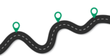 illustration of a curvy black road with green place markers
