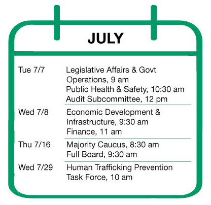 July calendar of Board and committee meetings. Visit OakGov.com/BOC for complete calendar. 