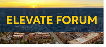 Elevate Forum. Drone shot of Ann Arbor at dusk.