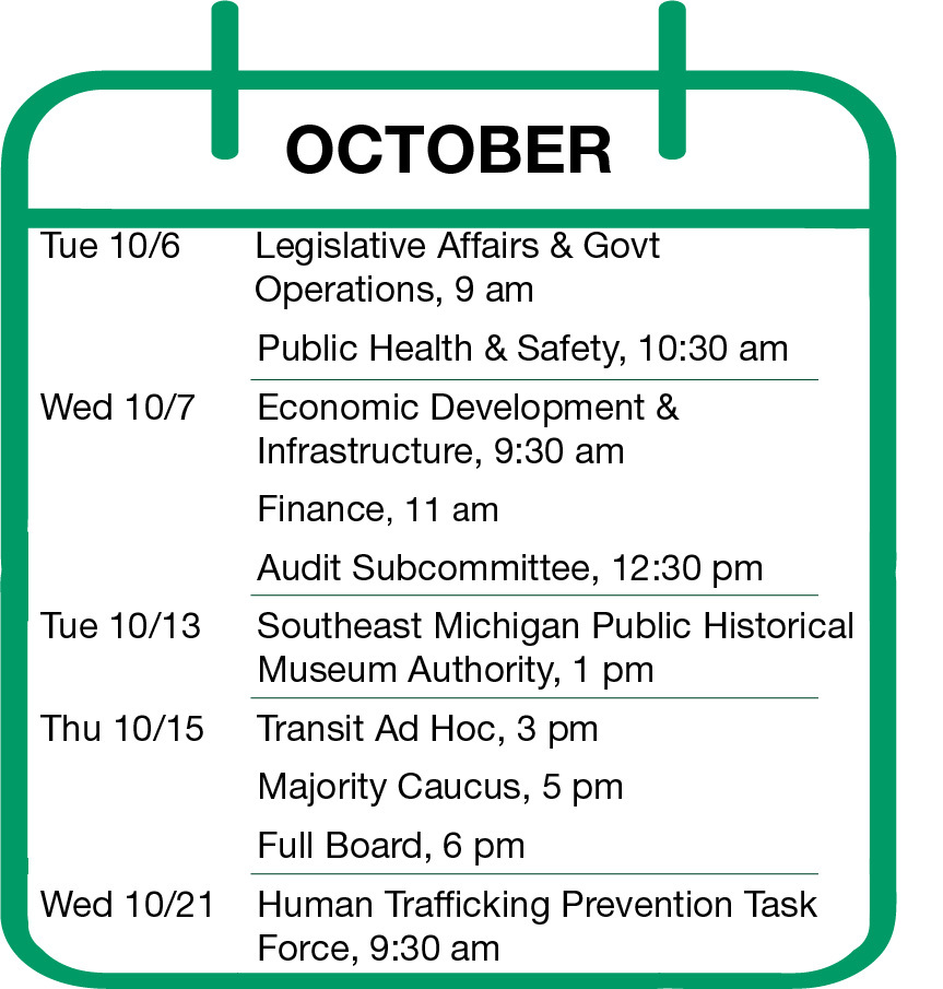 Calendar with Board meetings - visit OaklandCountyMI.gov/BOC for the latest updates