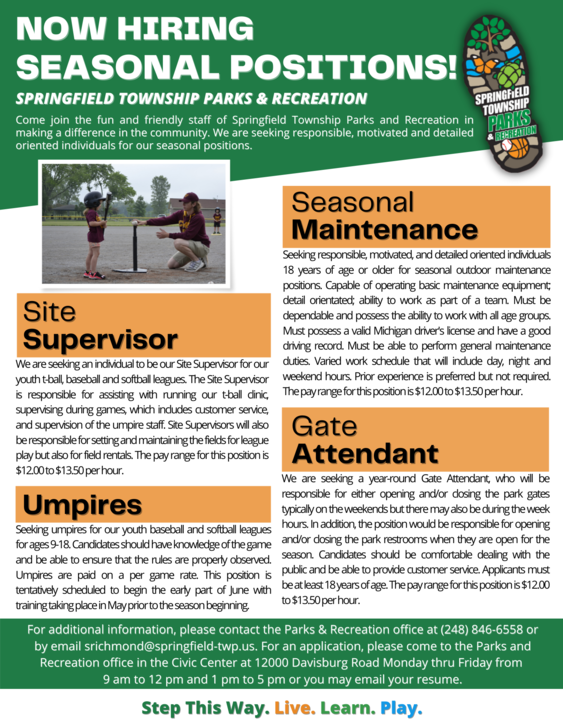 Now Hiring Seasonal Positions!!