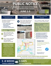 Informational graphic detailing the closure of the Commerce Road and Main Street intersection.