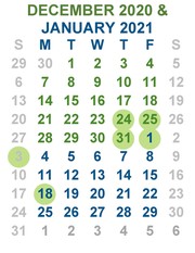 calendar - dec 20 and Jan 21