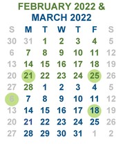 Calendar - Feb March 2022