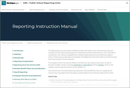 Reporting Instruction Manual screenshot