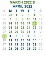 March and April 2022 calendar