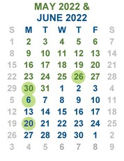 May June Calendar 2022