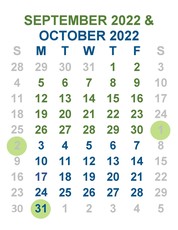 September October calendar 2022