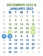 December 2022 and January 2023 calendar