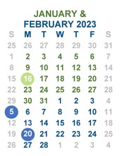 January and February calendar