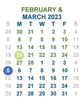 Calendar - Feb March 2023
