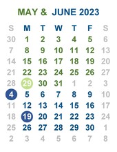 Calendar - May and June 2023