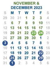 Calendar - November and December 2023