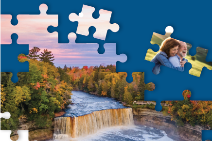jigsaw puzzle pieces trees and waterfall