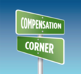 Street signs that read Compensation Corner