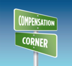 Street signs that read Compensation Corner