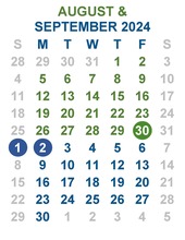 August, September 2024 calendar