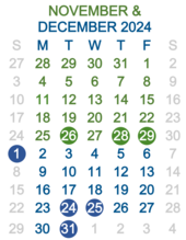 Calendar - November and December 2024