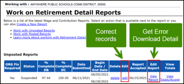 Work on Retirement Details Reports Screen Shot
