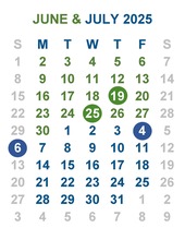 Calendar - June and July 2025