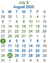 Calendar - July and August