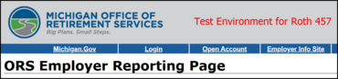 Screenshot of the website banner on the Roth 457 test environment site